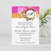 Elegant  Roze Monogram Weddenschap Kaart (Staand voorkant)