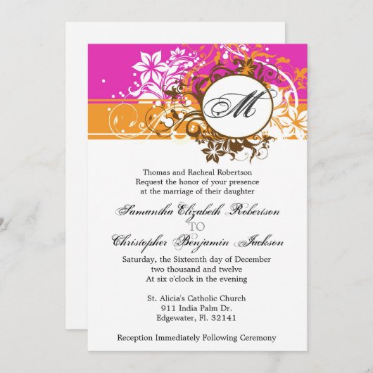 Elegant  Roze Monogram Weddenschap Kaart (Voorkant / Achterkant)