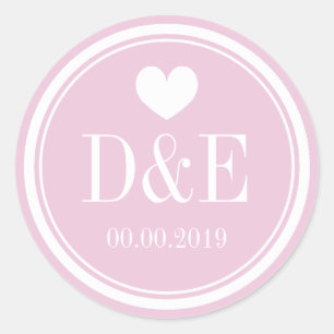 Elegant roze monogrammen bruiloft gunt stickers