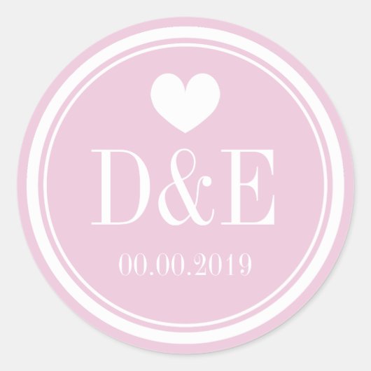 Elegant roze monogrammen bruiloft gunt stickers (Voorkant)