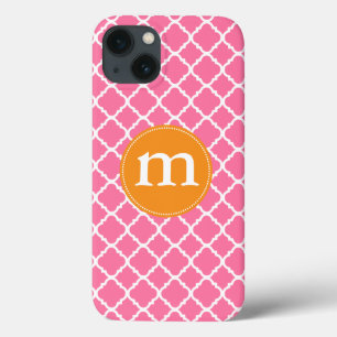 Elegant roze Moroccan Quatrefoil gepersonaliseerd iPhone 13 Hoesje