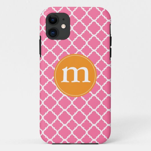 Elegant roze Moroccan Quatrefoil gepersonaliseerd Case-Mate iPhone Case (Achterkant)