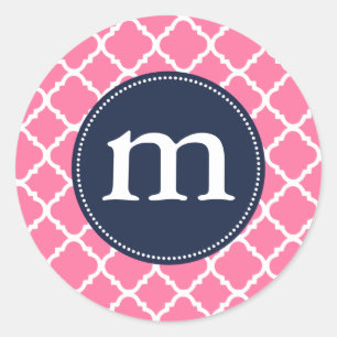 Elegant roze Moroccan Quatrefoil gepersonaliseerd Ronde Sticker
