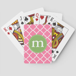 Elegant roze Moroccan Quatrefoil gepersonaliseerd Speelkaarten