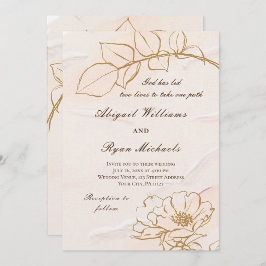 Elegant roze mosterd Roos vertrekt Christelijk huw Kaart (Voorkant / Achterkant)