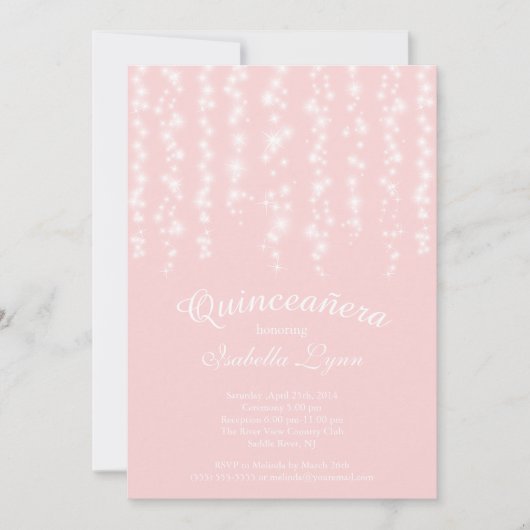 Elegant roze mousserende lichten Quinceañera Kaart (Voorkant)