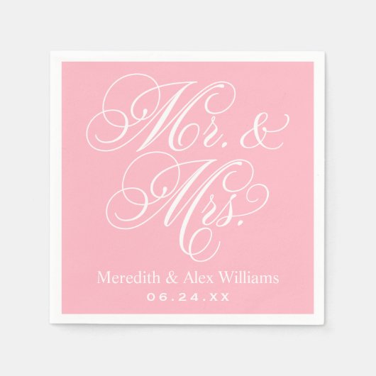 Elegant Roze Mr en Mrs Script Bruiloft Servetten (Voorkant)
