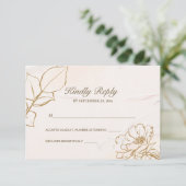 Elegant Roze Mustard Fine Art Roos Leaves Weddensc RSVP Kaartje (Staand voorkant)