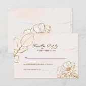 Elegant Roze Mustard Fine Art Roos Leaves Weddensc RSVP Kaartje (Voorkant / Achterkant)