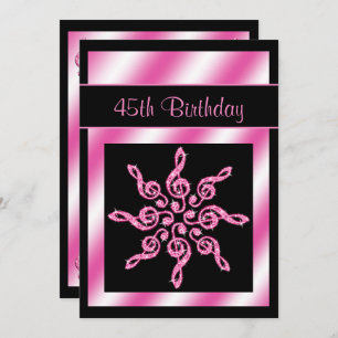 Elegant, roze muziekcirkel 45e verjaardag kaart