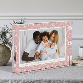 Elegant Roze Nordic Snowflake Patroon Kerstmis Fotoblokken