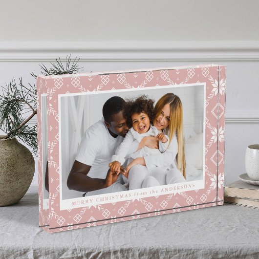 Elegant Roze Nordic Snowflake Patroon Kerstmis Fotoblokken