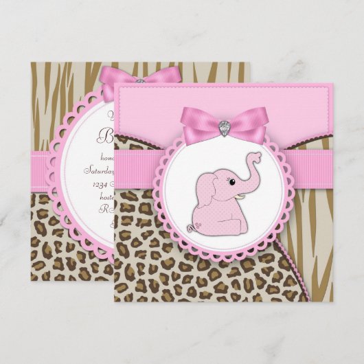 Elegant roze olifant Baby shower Kaart (Voorkant / Achterkant)
