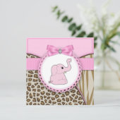 Elegant roze olifant Baby shower Kaart (Staand voorkant)