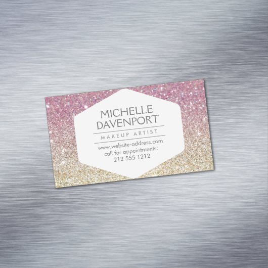 Elegant Roze Ombre Glitter Magnetisch Visitekaartj Visitekaartje Magneet (Voorbeeld)