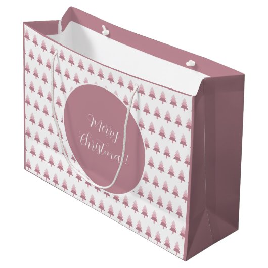 Elegant Roze Ombre Kerstboom Patroon Groot Cadeauzakje (Voorkant Gekanteld)