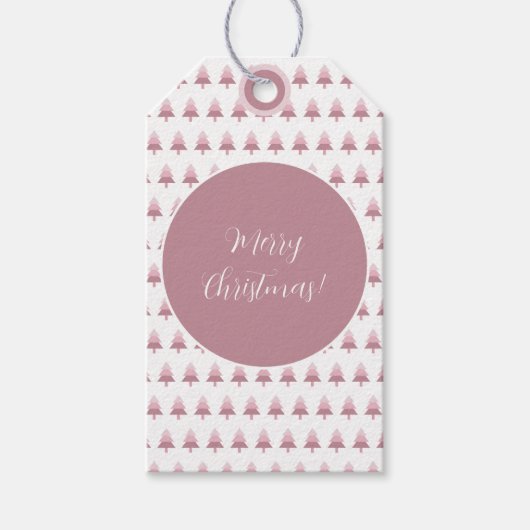 Elegant roze ombre kerstboomstructuur cadeaulabel (Voorkant)