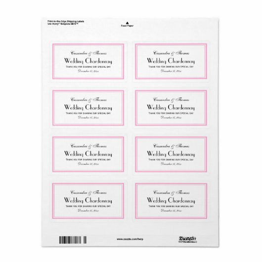 Elegant roze omhuld H Wijnflesetiket Etiket (Full Sheet)