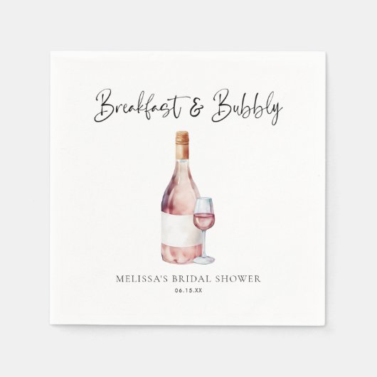 Elegant Roze Ontbijt & Bubbly Vrijgezellenfeest Servet (Voorkant)