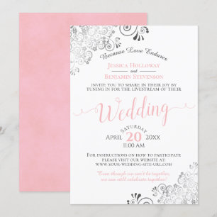 Elegant roze op witte bruiloft livestream kaart