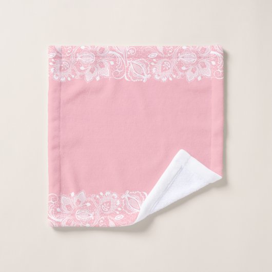 Elegant roze op witte kant rand badhanddoek bad handdoek (Wasdoekje)