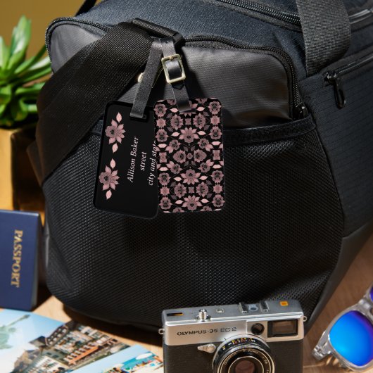 Elegant roze op zwart kant in  stijl bagagelabel (Voorkant /achterkant)