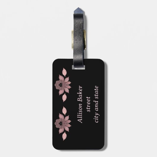 Elegant roze op zwart kant in stijl bagagelabel (Achterkant verticaal)