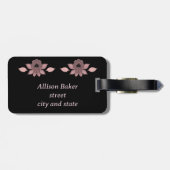 Elegant roze op zwart kant in  stijl bagagelabel (Achterkant horizontaal)