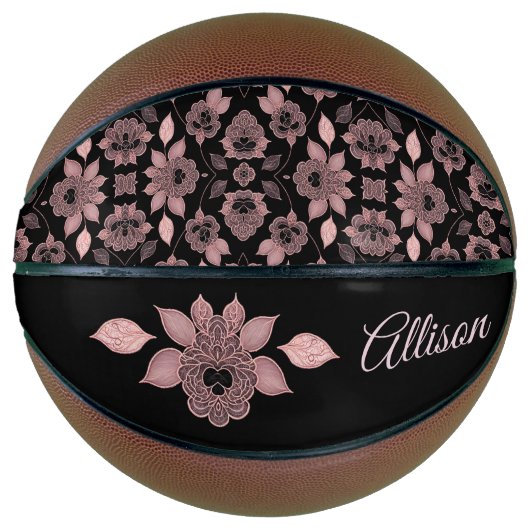 Elegant roze op zwart kant in  stijl basketbal (Voorkant)