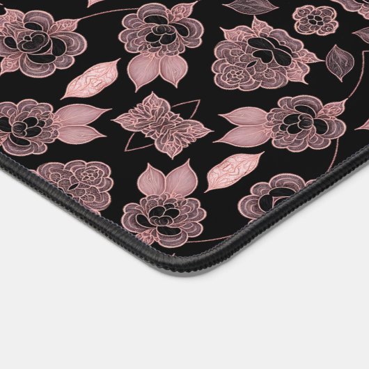 Elegant roze op zwart kant in stijl bureaumat (Hoek)