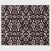 Elegant roze op zwart kant in  stijl cadeaupapier (Vlak)