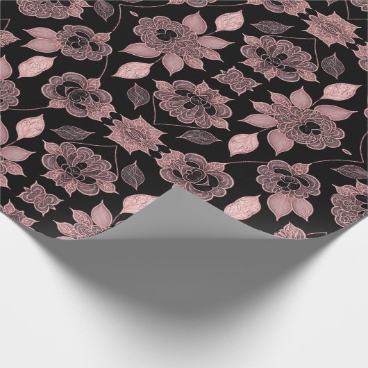 Elegant roze op zwart kant in  stijl cadeaupapier (Hoek)