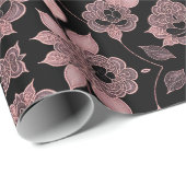 Elegant roze op zwart kant in  stijl cadeaupapier (Rol Hoek)