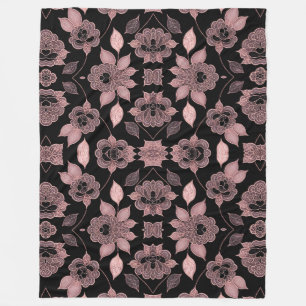 Elegant roze op zwart kant in  stijl fleece deken