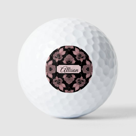 Elegant roze op zwart kant in  stijl golfballen (Voorkant)