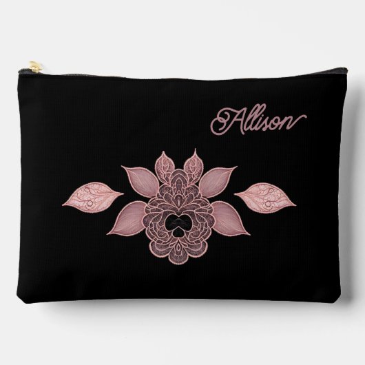 Elegant roze op zwart kant in stijl op maat etui (Voorkant)