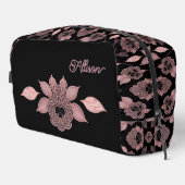 Elegant roze op zwart kant in  stijl op maat toilettasje (Rechterhoek)