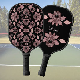 Elegant roze op zwart kant in  stijl pickleball paddle