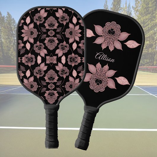 Elegant roze op zwart kant in  stijl pickleball paddle