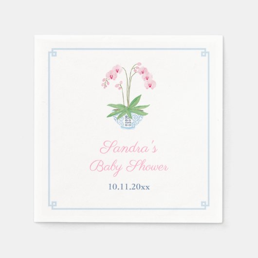 Elegant Roze Orchidee Chinoiserie Baby shower Part Servet (Voorkant)