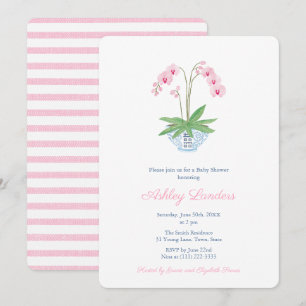 Elegant roze orchidee Chinoiserie Girl Baby shower Kaart