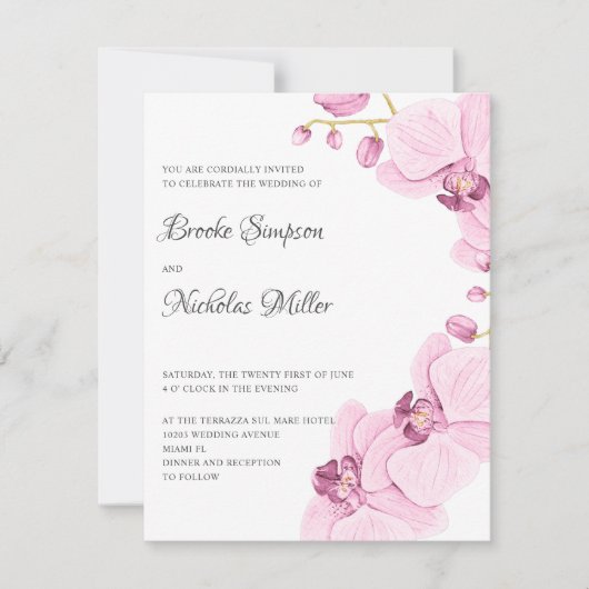 Elegant roze orchidee Elegant Botanical Wedding Kaart (Voorkant)