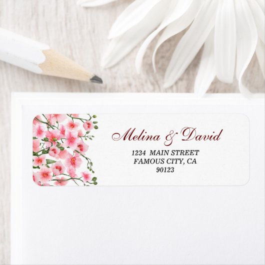 Elegant roze orchidee Florals Adres Etiket (Insitu)