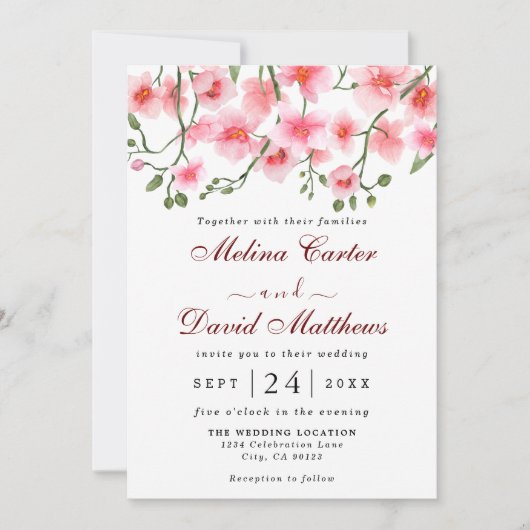 Elegant roze orchidee Florals Weddenschap Save The Date (Voorkant)