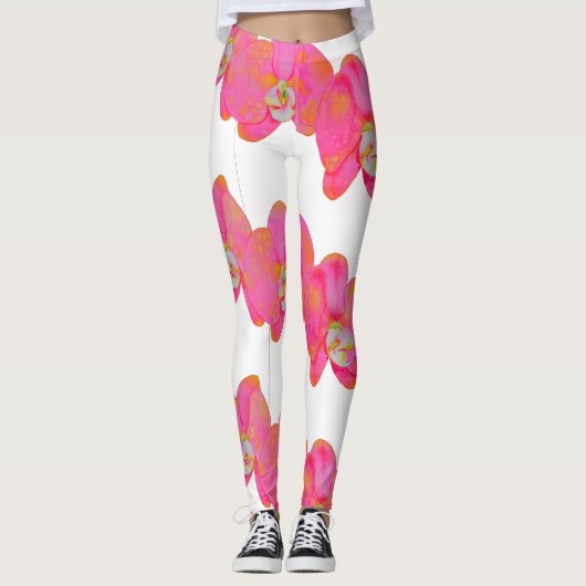 Elegant Roze Orchidee waterverf schilderij Leggings (Voorkant)