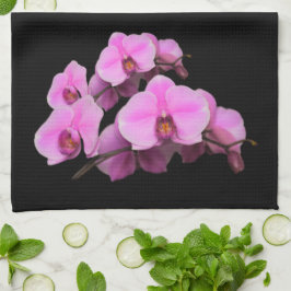 Elegant roze orchideeën Phalaenopsis op zwart Theedoek