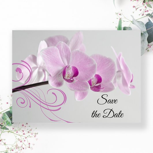 Elegant roze orchideeën Wedding Save the Date Kaart