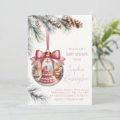 Elegant Roze Ornament Kerst Baby shower Kaart (Staand voorkant)