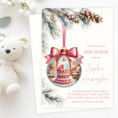 Elegant Roze Ornament Kerst Baby shower Kaart