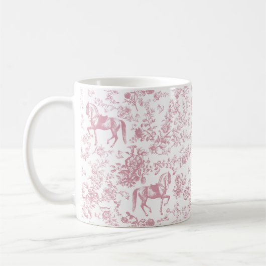 Elegant Roze Paardrijden Bloemmotief Toile Koffiemok (Links)